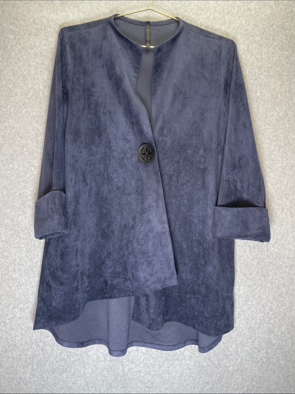 IC by Connie K Faux Blue Suede Lagenlook One Button Jacket
